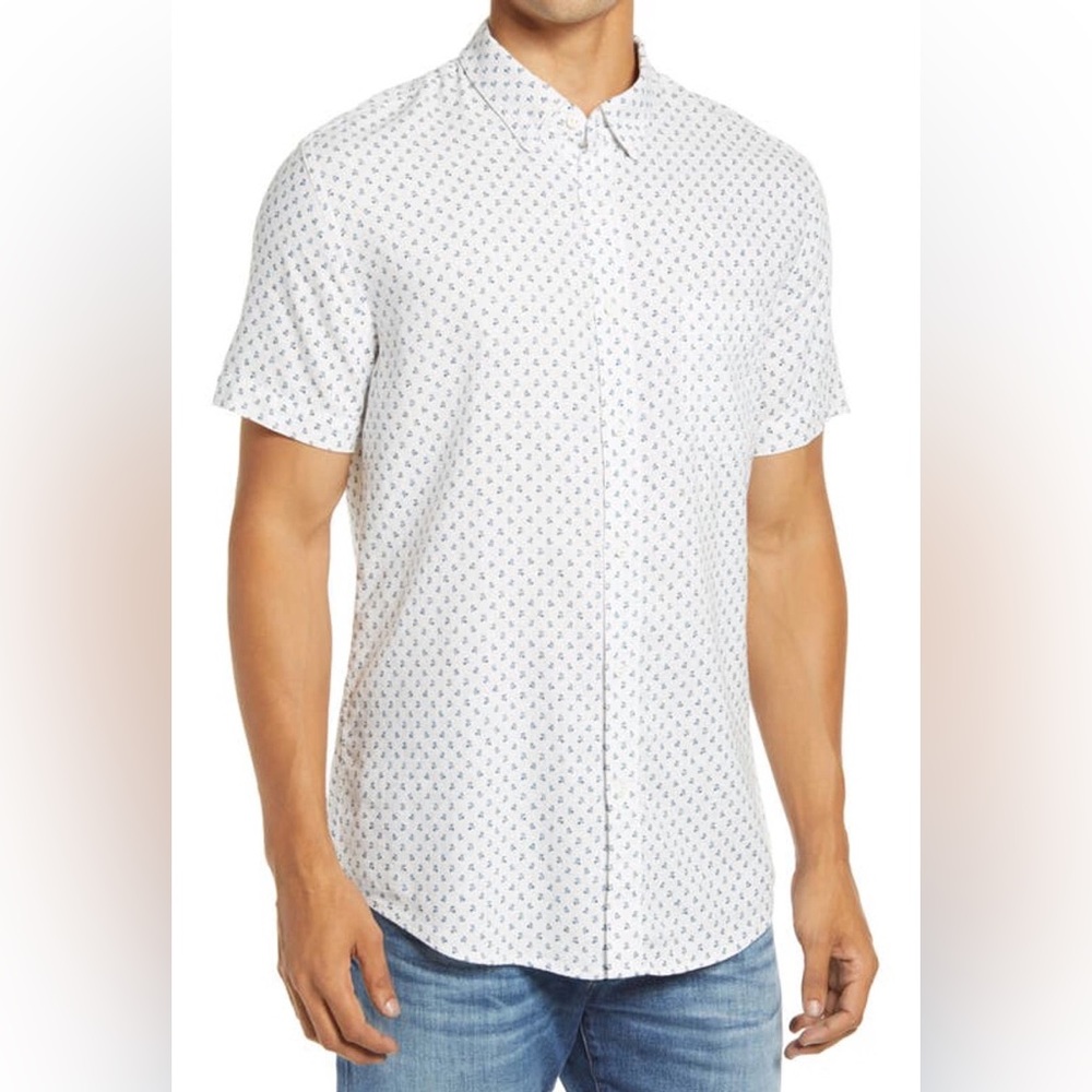 Rails Carson Slim Fit Linen Blend Short Sleeve Button Up Shirt in Bleu Fleurs
